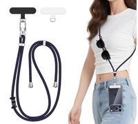 ivoler Cordon para Movil Universal, Cuerda para Movil Ajustable con 2 Parches Duraderos y Lazo de Cuero Negro, Compatible con Todos Los Teléfonos Inteligentes y la Mayoría de los Funda - Azul Oscuro