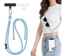 ivoler Cordon para Movil Universal, Cuerda para Movil Ajustable con 2 Parches Duraderos y Lazo de Cuero Negro, Compatible con Todos Los Teléfonos Inteligentes y la Mayoría de los Funda - Azul Claro