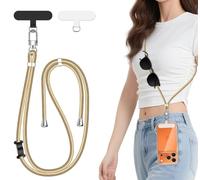 ivoler Cordon para Movil Universal, Cuerda para Movil Ajustable con 2 Parches Duraderos y Lazo de Cuero Negro, Compatible con Todos Los Teléfonos Inteligentes y la Mayoría de los Funda - Oro