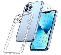 ivoler Funda Compatible con iPhone 13 Pro MAX 6.7 Pulgadas, con 3 Unidades Cristal Templado, Transparente Suave TPU Silicona Carcasa Protectora Anti-Choque Caso Delgada Anti-arañazos Case