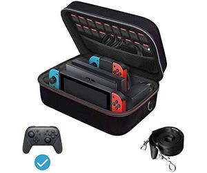ivoler Funda compatible con Nintendo Switch y Switch OLED, Estuche Dura de Transporte, Carcasa Rígida de Viaje para Consola, Adaptador AC, Joy-con Grip, Strap Joy-con, 18 Cartuchos de Juegos y Otros