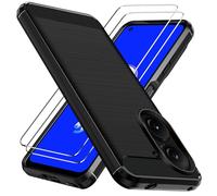 ivoler Funda para ASUS Zenfone 10 / ASUS Zenfone 9 con 2 Piezas Cristal Templado, Fibra de Carbono Carcasa Protectora Antigolpes, Suave TPU Silicona Caso Anti-Choques Case Cover - Negro