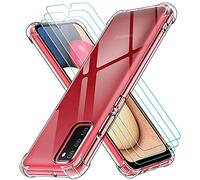 ivoler Funda para Samsung Galaxy A02S con 3 Piezas Cristal Templado, Carcasa Protectora Antigolpes Transparente, Suave TPU Silicona Caso Delgada Anti-Choques Case