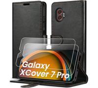 ivoler Funda para Samsung Galaxy Xcover 7 Pro con 2 Piezas Cristal Templado, [Bloqueo RFID] Funda Tapa Libro Magnética de Cuero PU Antigolpes Carcasa Cartera Flip con Tarjetero, Negro