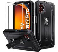 ivoler Funda para Samsung Galaxy Xcover 7 Pro con Soporte y 2 Piezas Cristal Templado, [Protección Militar] Carcasa Bumper Teléfono Antigolpes, Duro PC Caso Anti-Choques Antihuellas Case, Negro