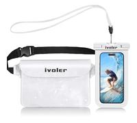 ivoler Set de Bolsa Waterproof con Riñonera Impermeable Bolsa Cintura y Funda Móvil Impermeable para Playa Natación Canotaje Pesca, Protección Teléfono Móvil, Cámara, Documento, Pasaporte, Blanco