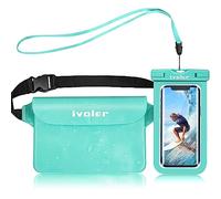 ivoler Set de Bolsa Waterproof con Riñonera Impermeable Bolsa Cintura y Funda Móvil Impermeable para Playa Natación Canotaje Pesca, Protección Teléfono Móvil, Cámara, Documento, Pasaporte (Verde)