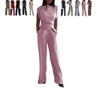 Ivora Travel Outfit Women, Arianna Elegant Two Piece Set, New White 2 Piece Formal Outfits for Women (Pink,L)