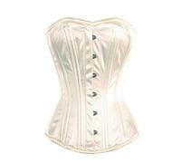 Ivory Satin Goth Burlesque Basque Waist Cincher Bustier Overbust Corset Costume