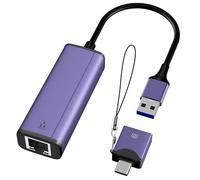 IVSHOWCO Adaptador USB C a Ethernet, 2 en 1 USB 3.0 y adaptador de red USB-C a RJ45, convertidor LAN Gigabit de 1000 Mbps con carcasa de aluminio, Plug and Play para MacBook/Pro/Air, Linux, Windows XP