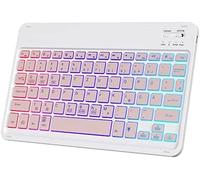 IVSOTEC Teclado Español Ñ Bluetooth Inalámbrico, Light Teclado Inalámbrico Portátil con 7 Colores Retroiluminado úper Delgado de 10 Pulgadas para iPad OS/Tablet Android/Samsung/Huawei/Lenovo