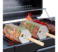 ivtivfu Cesta de Parrilla Rodadiza, Mango Extraíble, Acero Inoxidable 304, Anidadas Accesorios Barbacoa carbon para Verduras, Utensilios bbq para Exterior Camping, Regalos Originales Hombre cumpleaños