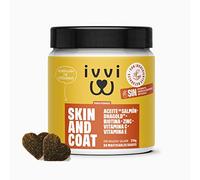 ivvi - Skin & Coat - Complemento Alimenticio para Perros, Anti-Picaduras, Pelaje Suave y Brillante - Omega 3, Aceite de Salmón, DHAgold, Vitaminas C, E y Zinc - 60 Golosinas de Salmón