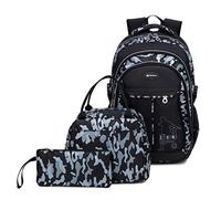 IvyH Mochilas Escolares Juveniles, Mochila Niño Camuflaje 3 en 1 Bolsas Escolares Impermeables Gran Capacidad(Gris)