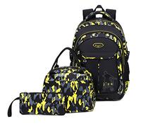 IvyH Mochilas Escolares Juveniles, Mochila Niño Camuflaje 3 en 1 Bolsas Escolares Impermeables Gran Capacidad(Amarillo)