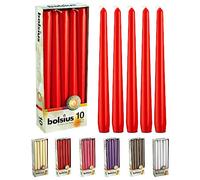 BOLSIUS Tapered Candles Velas cónicas para Cena, Cera de parafina, Rojo, 24,5 cm, 10