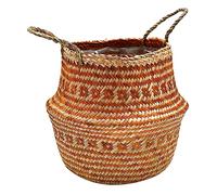 Ivyline Cesta tribal forrada en ámbar, calidad premium, hecha a mano e impermeable, cesta de hierba marina con asas para plantas de interior, 30 cm de alto x 35 cm de profundidad
