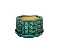 Ivyline Maceta Redonda para bonsái en Color Verde Azulado, Resistente al Agua y Duradera, Maceta Decorativa de cerámica para Interiores, 38,5 cm de Alto x 20 cm de Profundidad