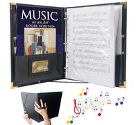 IvyRobes Carpeta de piel sintética para partituras de color negro, carpeta de correa de mano de 3 anillos de 31.8 cm x 25.4 cm, carpeta de música de piano con banda elástica, 10 bolsillos para hojas