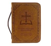 IvyRobes Funda para Biblia Estuche Bíblico para Hombre Mujer, Cruz Cremallera, Cuero PU Marrón, Tamaño Grande Bolsa de Transporte