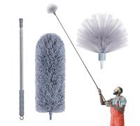 IVYROLL Plumero de telaraña con poste de extensión, cepillo de tela de araña y kit de limpieza de techo, limpiador de plumas de microfibra de 100 pulgadas con cabezal lavable para ventilador de techo,