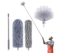 IVYROLL - Plumero para telarañas con palo extensible de 254 cm, kit de limpieza de techos de microfibra y chenilla, reutilizable, flexible y lavable