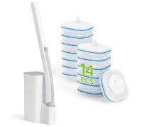 IVYROLL Varita limpiadora de inodoro con 14 recambios, juego de cepillo de inodoro desechable con soporte, sistema de limpieza, kit de varita de inicio, juego de limpieza de baño
