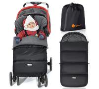 Ivywind Saco Silla Paseo Universal Invierno, Impermeable Saco Carro Bebe Invierno con Cordón Ajustable, Caliente Saco Universal Silla Paseo con Cremallera, Lavable y Desmontable, Negro y Gris