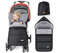 Ivywind Saco Silla Paseo Universal Invierno, Impermeable Saco Carro Bebe Invierno con Cremallera Ajustable, Caliente Saco Universal Silla Paseo, Lavable y Desmontable, Caliente, Negro y Gris