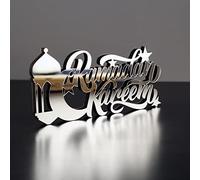 iwa concept Decoración de Mesa islámica de acrílico de Madera | Decoración de Ramadán Kareem y Eid Mubarak | Regalos Musulmanes islámicos | Decoración de Ramadán Eid | (Ramadán Kareem-4, Plateado)