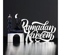 iwa concept Decoración de Mesa islámica de acrílico de Madera | Decoración de Ramadán Kareem y Eid Mubarak | Regalos Musulmanes islámicos | Decoración de Ramadán Eid | (Ramadán Kareem-3, Plateado)