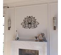 IWA CONCEPT Decoración de pared de metal con mandala 3D, decoración de flor de loto para el hogar, decoración de sala de estar, regalo de año nuevo, (36 x 23 pulgadas, 91 x 59 cm, negro)