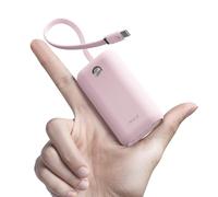 iWALK Mini Power Bank Portátil 10000mAh, Cargador Rápido USB-C 22.5W con Cable Integrado, Batería Ultracompacta para iPhone 17/16/15 Series, Samsung y Google, Rosa
