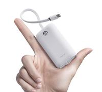 iWALK Mini Power Bank Portátil 10000mAh, Cargador Rápido USB-C 22.5W con Cable Integrado, Batería Ultracompacta para iPhone 17/16/15 Series, Samsung y Google, Blanco