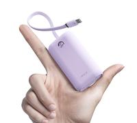 iWALK Mini Power Bank Portátil 10000mAh, Cargador Rápido USB-C 22.5W con Cable Integrado, Batería Ultracompacta para iPhone 17/16/15 Series, Samsung y Google, Morado