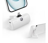 iWALK Powerbank USB-C 5000 mAh, 20 W, Carga rápida, portátil, con Soporte, pequeña batería Externa, Pantalla LCD, Compatible con iPhone 17/16/15 Plus/Pro/Pro MAX, Samsung, Color Blanco