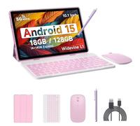 IWEGGO Tablet Android 15 10" 18GB RAM + 128GB ROM/2TB extensible, procesador de cuatro núcleos 2.0GHz, pantalla táctil HD 1280x800, 5G WiFi6 BT 5.0, tabletas 2 en 1 con funda de teclado, ratón