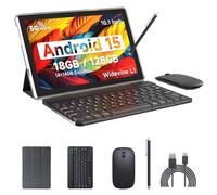 IWEGGO Tableta Android 15, 10 pulgadas, 18 GB de RAM+128 GB ROM/ 2 TB, procesador de cuatro núcleos de 2.0 GHz, pantalla táctil HD de 1280 x 800, 5G WiFi6 BT 5.0, tabletas 2 en 1 con funda de teclado
