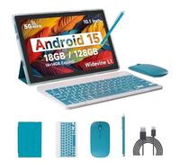 IWEGGO Tableta Android 15, 10 pulgadas, 18 GB de RAM+128 GB ROM/ 2 TB, procesador de cuatro núcleos de 2.0 GHz, pantalla táctil HD de 1280 x 800, 5G WiFi6 BT 5.0, tabletas 2 en 1 con funda de teclado