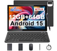 IWEGGO Tableta Android 15, tabletas de 10 pulgadas 12 GB de RAM + 64 GB ROM con lápiz capacitivo para teclado y mouse, procesador de cuatro núcleos de 1.8 GHz, cámara de 8 MP, batería de 6000 mAh