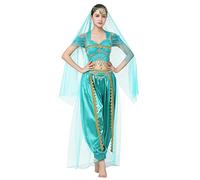 IWEMEK Disfraz de Aladdin para mujer, para adultos, árabe, jazmín, princesa, vestido de crop top + pantalón + bufanda de cuento de hadas, cosplay, Halloween, carnaval, disfraces, fiesta, disfraces,