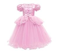Iwemek - Disfraz de Cenicienta para niña, vestido largo de tul con mangas abullonadas, cuento de hadas, cosplay, Halloween, carnaval, disfraz de Navidad, cumpleaños, fiesta, niños, disfraces rosa de 3