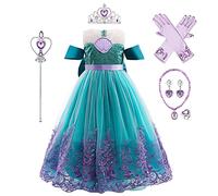 IWEMEK Niñas Disfraz de Sirenita Ariel Vestido de Princesa con Accesorios Cuento de Hadas Cosplay Navidad Halloween Carnaval Disfraz Disfraces Trajes de Fiesta Verde Set 5-6 años