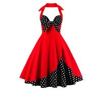 IWEMEK Vestido Vintage Retro para Mujer Estilo Trapecio Rockabilly con Flores Años 1950 50 60 Estilo Audrey Hepburn con Espalda Descubierta y Cuello en Corazón, Vestido de Cóctel para Fiesta de Noche