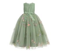 IWEMEK - Vestidos para niñas, tul con espalda descubierta, larga fiesta de graduación, sin mangas, abullonadas, princesa, vestido de noche, boda, dama de honor, bautizo, fiesta de cumpleaños, verde