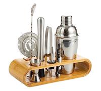 IWENZHKPA Shaker Cócteles Juego De Herramientas Barra 10 Piezas con Elegante Soporte Bambú Cóctel Martini Shaker Bar Kit Coctelería Bar Set