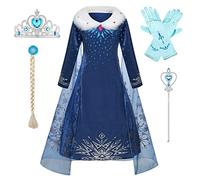 IWFREE Elsa Disfraz de Princesa niña Reina de Las Nieves Vestido de Princesa y Accesorios para Niños Carnaval Halloween Fiesta Cumpleaños Tul Vestido de Noche Largo Costume Azul 13B