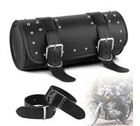 IWILCS Universal Motorcycle Saddle Bag, Motorcycle Tool Bag, Motorcycle PU Leather Waterproof Tool Tool, Round Saddle Bag, Fashionable Motorcycle Storage Bag, Black