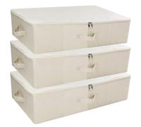 iwill CREATE PRO 3 contenedores de almacenamiento rígidos plegables para organizar debajo de la cama, cajas de almacenamiento plegables de tela para ropa, mantas, zapatos en armario, color beige