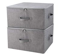 iwill CREATE PRO Caja de almacenamiento plegable con tapa y asas con cremallera, cesta de almacenamiento con tela de lino, separadores extraíbles de cajón para armario, gris oscuro, 2 piezas
